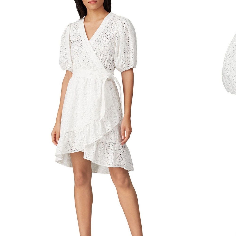 Scotch & Soda white puff sleeve wrap dress eyelet cotton